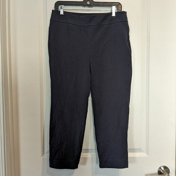 Talbots Chatham Cropped Pants Size 8 Navy Blue Side-Zip Ankle Vents Faux-Pockets - Picture 2 of 15